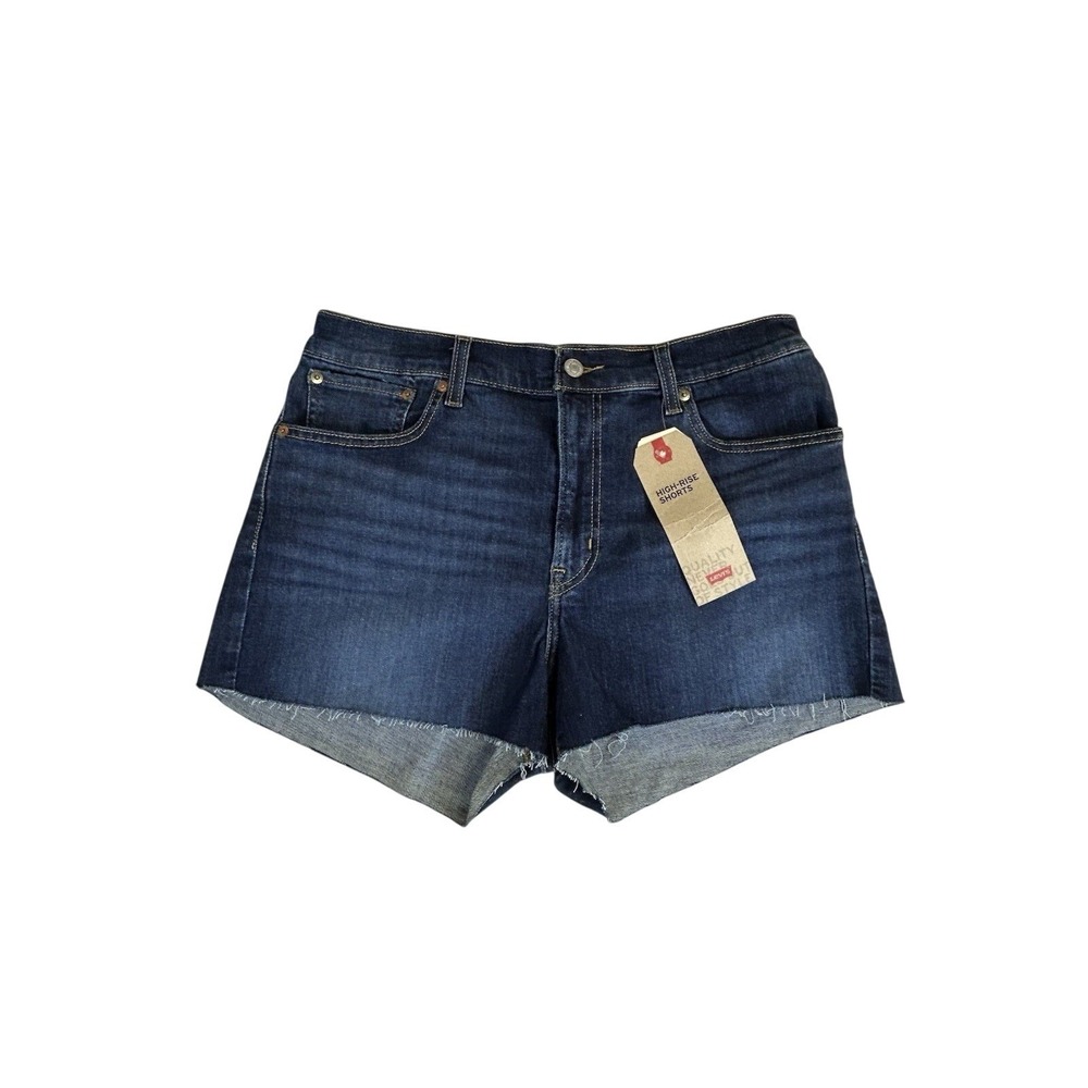 Levi's High Rise Frayed Cutoff Denim Shorts Carbon Copy Dark Wash Size 32